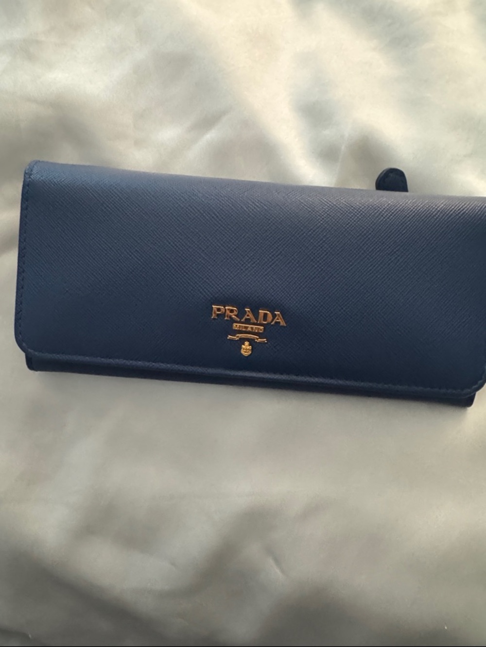 Prada Navy Saffiano Continental Wallet with Gold Logo